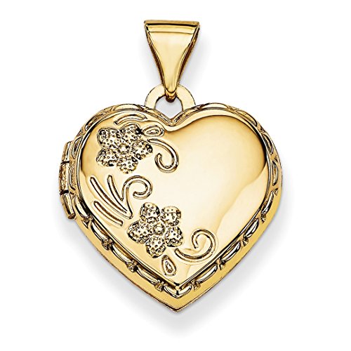 ICE CARATS 14k Yellow Gold Domed Heart Photo Pendant Charm Locket Chain Necklace That Holds Pictures Fine Jewelry Gift Set For Women Heart