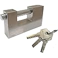 ECVV Heavy Duty 100mm Padlock with 3 Keys, Hardened Solid Steel Hardware Monoblock Lock, Container Padlock for Garages, Containers, Sheds, Shutters, Lockers, Gates and Warehouses.- Silver