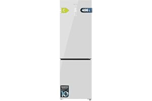 Cecotec Frigorífico Combi Total No Frost Bolero CoolMarket Combi 456 White Glass C, 456 L, Alto 201 cm y 59,5 cm Ancho, MAX INSIDE con VIP tech, Compresor Inverter Plus, Botellero y Bandejas Cristal