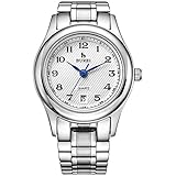 BUREI Damen Quarz Armbanduhr mit Schwarzem Zifferblatt Edelstahlband (Weiß)
