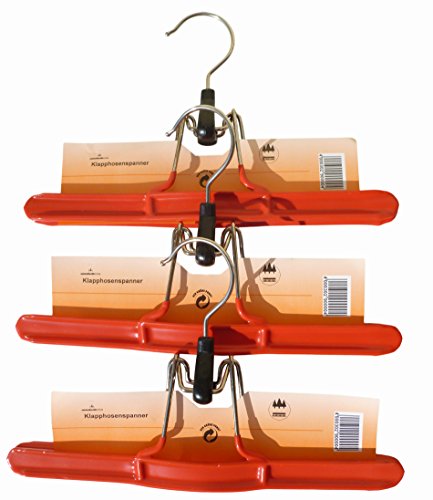 3er Set Klapp Hosenspanner Metall mit Antirutschbeschichtung 26cm Hosenbügel rot