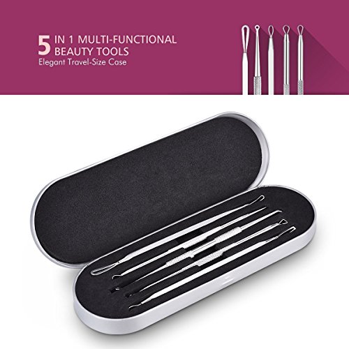 5 Stücke Mitesserentferner -Komedonenquetscher Set Aus Edelstahl+Kostenlos Benutzerhandbuch – Doppelseitig -Nagelhautschieber Werkzeug Professionell Gesundheit Behandlung für Pickel Whiteheads Akne Extraktoren Risikofrei Glatte Nose Gesicht Haut - 9
