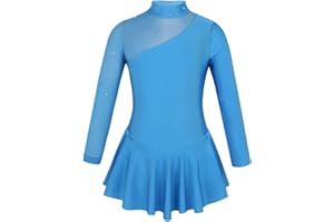 TiaoBug Abito da Pattinaggio Artistico sul Ghiaccio per Ragazze Bambine Concorso Gara di Pattinaggio di Figura Vestito da Balletto Pattinatrice a Maniche Lunghe 4-14 Anni