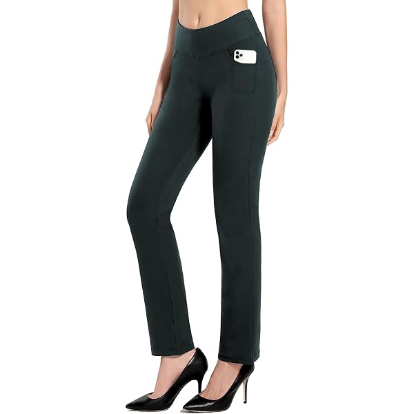Pantaloni Yoga Bootcut Donna A Vita Alta Con Tasche, Pantaloni Da Allenamento Bootleg Morbidi Per Fitness E Relax