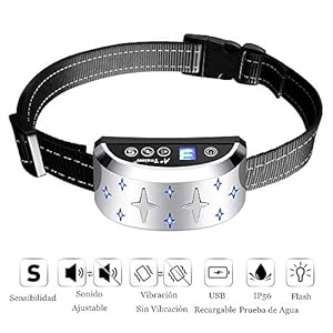 A+ Trainer Collar Antiladridos Perro – Collar Adiestramiento Impermeable Collar Electrico Perro Ajustable para Perros Pequeño Mediano y Grande 7 Niveles de Vibración Progresivos Resistente al Agua