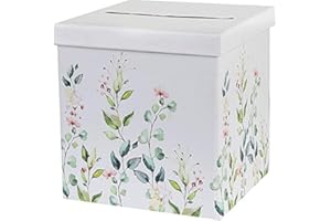 MISS LOVELY Money Box Letter Box Envelope Box Wedding Post Botanical Meadow Flowers & Eucalyptus Leaves Vine White & Green Wedding Cards Money Gifts Wedding Birthday Envelopes Collection Box Accessories