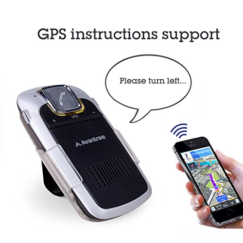 [2 Year Warranty] Avantree Bluetooth Car Kit with Solar Charging for Handsfree Call, GPS and Music, Wireless Visor Speakerphone, Connect Two Phones