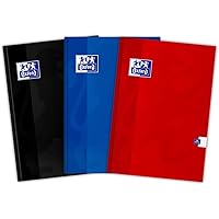 Oxford Schulheft/Kladde A5 96 Blätter, kariert, 3 Stück-Packung, Farbenmix, 400151696, blau, schwarz, rot