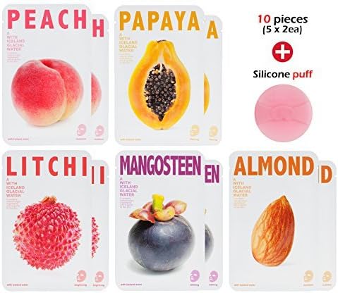 THE ICELAND [CNF COSMETIC] MASK SHEET SET - 10pcs (5 x 2EA) + SILICONE PUFF