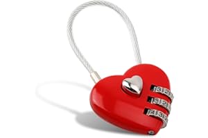 DAUERHAFT Lucchetto a forma di cuore, con mini codice a 3 cifre, con cavo metallico Love Heart, blocco password per bagagli, zaino, scatola di gioielli, armadietto da sala (rosso)