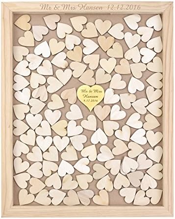 YS2016 Personalised Engraved Love Rustic Drop Top Wooden Wedding Guest Book Frame (1xGold Mirror)