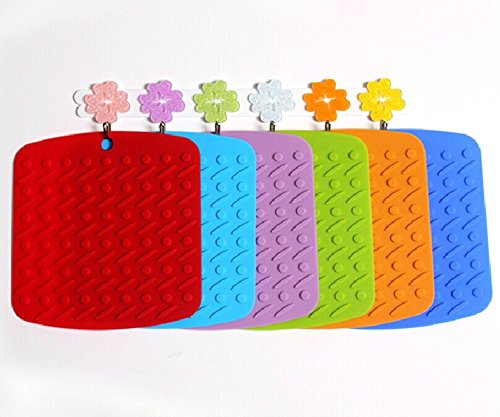 Zedtom 4er Pack Mehrzweck Silikon Heat Resistant Untersetzer Topfuntersetzer Silikon Topflappen Wärmedämmung Untersetzer Hitzebeständig bis zu 230°C,17.8×17.2xo.4cm,4 Farbe(Multi color) - 5