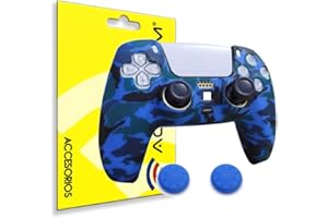 Actecom Funda de Silicona Compatible con Mando Sony PlayStation 5 PS5 Camuflaje Carcasa Cubierta Anti Caídas Golpes Goma Flexible + Grip de Regalos (Blue)