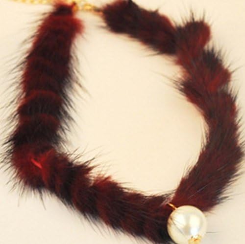 WeterCos (TM) Korean Fashion Winter Warn Fur Chain Simple Simulated Pearl Jewelry Elegant Necklace Fo Girls Fashion Choker Collar Kolye (wine red)
