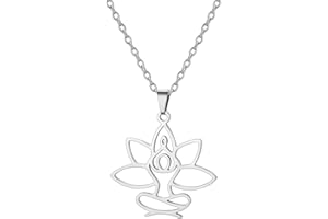 UNIFT Collana da meditazione con fiore di loto, da donna, in acciaio inox, con simbolo spirituale Om Yoga, scava fuori, ideale come regalo