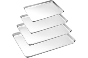 HaWare Baking Tray Set of 4, Stainless Steel Oven Cookie Sheet –Rimmed Pan Baking Sets -Healthy & Non Toxic, Easy Clean & Dishwasher Safe (Large Size)
