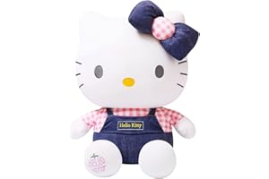 FYDZBSL Hello Kitty Poupée en Peluche Hello Kitty Peluche Jouet Tissu à Poils Ras et Rempli Coton PP Animé Jouet Cadeau d'anniversaire Et de Noël Mignonne pour Garçon Et Fille 20cm (Jeans KT)