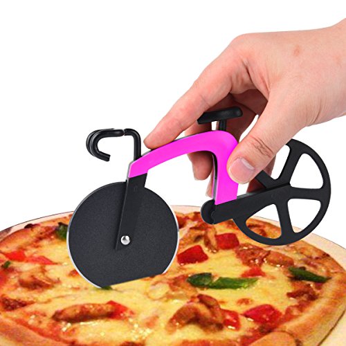 Pizzaschneider Fahrrad Pizza Schneidrad, Küche & Haushalt Edelstahl Räder Cutter Tool – Rose Red - 3