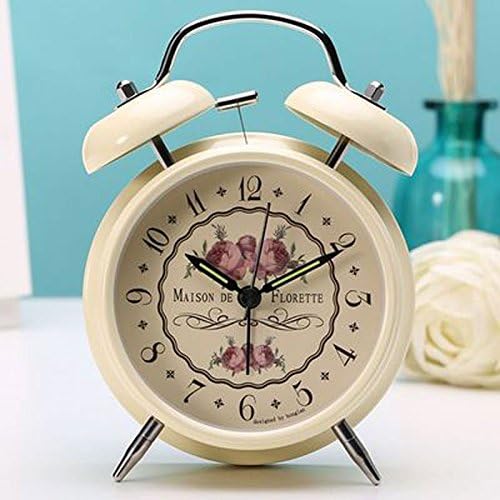 Llovely metal alarm clock creative mute night light 4 inch fashion digital student bedside alarm clock simple ( Color : Beige 1 )