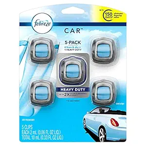 Febreze Car Air Freshener, Set of 5 Clips, Linen & Sky - up to 150 Days