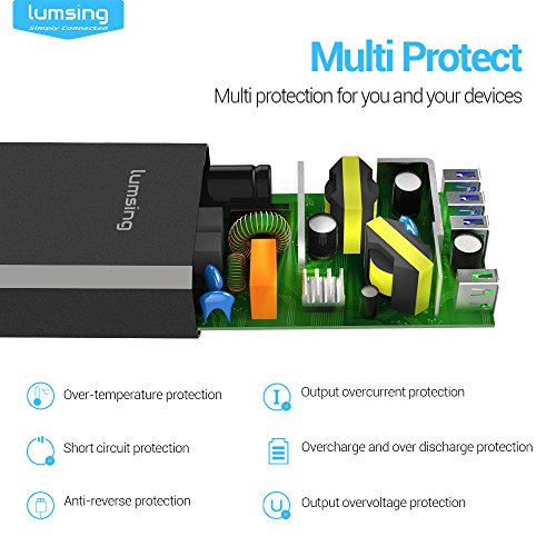 Lumsing Quick Charge 3.0 36W 4 Port USB Ladegerät Desktop Ladeadapter für Galaxy S7 / S6 / Edge / Plus, Note 5 / 4 und Smart Ports für iPhone 7 / 6s / Plus, iPad Pro / Air 2 / mini, LG, Nexus, HTC & mehr (Schwarz) - 4