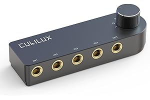 Cubilux Dwukierunkowy Selektor Audio 4-Kanałowy 6.35mm, 1x TRS do 4x TRS Stereo 4-Portowy Przełącznik AUX 1/4" do Głośników, Słuchawek, Subwoofera, Systemu Audio Domowego, Miksera, Wzmacniacza