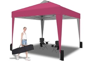 DADAWAY 3 x 3M Pop Up Gazebo Canopy, One-Button Instant Setup, Water and UV Resistant Party Beach Camping Tent- Canopy Wedding Marquee Shade- Pink