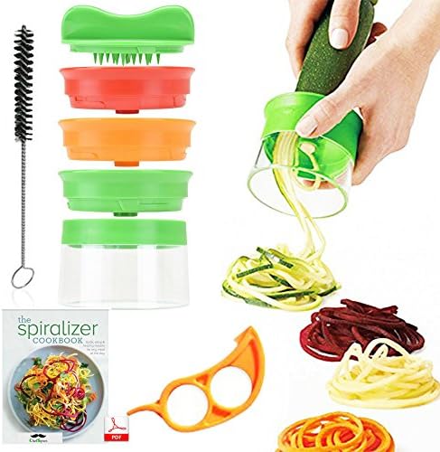 Premium 3 Blade Handheld Spiralizers - Vegetable Spiralizer and Dishwasher safe Spiral Slicer Cutter Complete Bundle- With FREE Cleaning brush, Orange Peeler, And Our Special 21 Spiralizer Recipe E.book