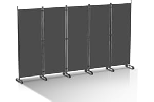 ‎VIGEVEE Vigevee Paravent Raumteiler Klappbar Freistehend Trennwand auf Rollen - Umkleide Sichtschutz Raumtrenner 5 Teilig 284x181 cm für Büros, Balkon - Anthrazit