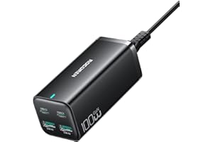 Rocoren Ładowarka USB C 100W, GaN 4-portowa PD3.0 QC5.0, z kablem AC 1.5 M, zasilacz do MacBook Pro, iPad Pro, iPhone15/14/13, Huawei, Samsung Galaxy S24/S23/S22, ROG Ally, Steam Deck