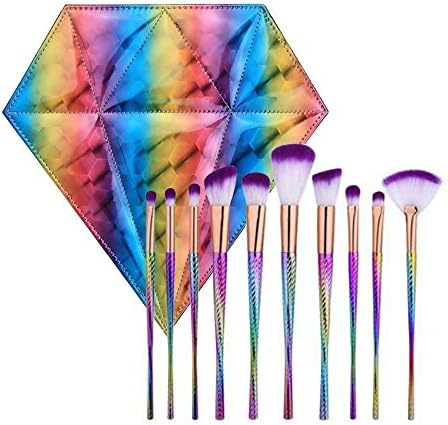 MYG 10Pcs Rainbow Makeup Brushes Synthetic Soft Hair Fashion Slim Waist Design Facial Make-up Brush Set With Diamond Pouch