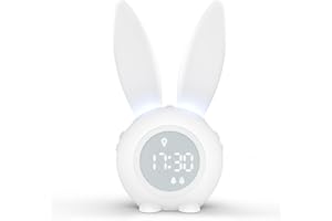 Homealexa Kids Digital Alarm Clock with Rabbit Design, LED Wake-Up Light, Pink Bedside Clock for Girls and Boys