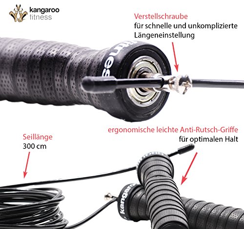 ⭐ Kangaroo Fitness ⭐ – Speed Rope Springseil von höchster Qualität – langlebige Bauweise & ergonomische Anti-Rutsch Handgriffe sowie Bonus Trainingsplan & extra Seil - 2