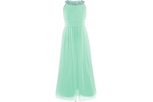 Freebily Fille Robe Fête Cérémonie Cocktail Soirée sans Manches Robe à Volants Mousseline Bustier Longue Robe Fille Baptême Mariage Princesse 4-16 Ans
