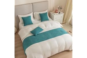 Morbuy Bed Runners and Matching Cushion Cover, Reversible Jacquard Bed Scarves Home Decoration Hotel Bedding Protection (45x180cm, Turquoise Blue)