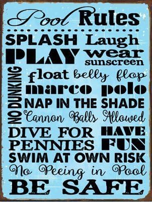 Pool Rules Metal Sign, Guaranteed not to fade for 4 years, Motivational Rules, Swimming Pool Sign, Positive Thinking, Modern Decor by HBA