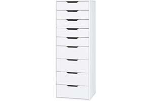 ‎FOREHILL FOREHILL Kommode weiß mit 9 Schubladen, Schubladenschrank schmal, Hochkommode für Schalfzimmer, Wohnzimmer, Büro, Flur, 45 x 40 x 124 cm