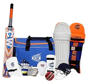 CW SCOREMASTER Cricket Kit for Boys Men Cricket Kit Full Size Senior Cricket Kit Children Set Kids Cricket Training Kit Cricket Kit with Wheel Bag Cricket Kit with Helmet