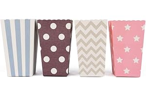 ewtshop® 40 cajas de palomitas en 4 diseños diferentes, bolsas para palomitas o recipientes para caramelos para fiestas, noches de cine y mucho más.