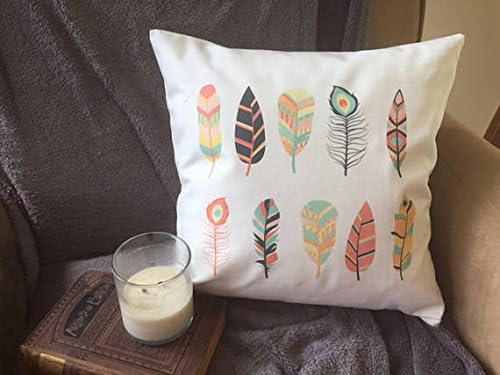 boho feathers decorative throw pillow cover