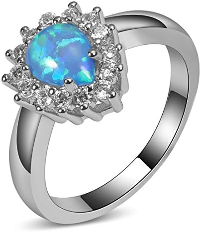 Weinuo Blue Fire Opal Zircon 925 Sterling Silver Engagement Wedding Party Ring Size L 1/2 AA238
