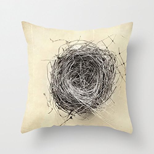 Cotton Linen Square Throw Pillow Case Decorative Cushion Cover Pillowcase for Sofa 18 X 18( Bird's Nest )