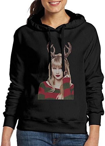 Women Hoodie Merry Christmas Crew Neck Long Sleeve T Shirt - Black -