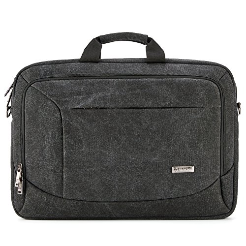 Notebooktasche 17.3, Evecase Universal Canvas Laptop Aktentasche Schutzhülle mit Zubehörfächer, Lasche für Trolleybefestigung für Notebook MacBook Ultrabook bis 17.3 Zoll – Cooper Grau - 2
