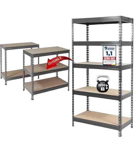 Relaxdays Scaffalatura Nera Scaffale In Acciaio, HLP 180 X 60 X 30 Cm Con 5 Ripiani Ad Alta Portata 500 Kg Per Garage E Cantina Nero Fibra Di Legn 90688630