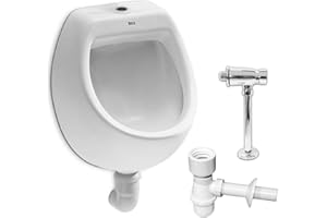 VBChome Entrada de urinario superior + válvula de enjuague + sifón blanco moderno de cerámica de alta calidad perpendicular Pissoir Mini + purgador de urinarios + sifón