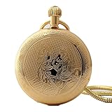 Easy Go Shopping Taschenuhr Exquisite Retro Boutique Horse Geschnitzte goldene mechanische Taschenuhr mit Kette