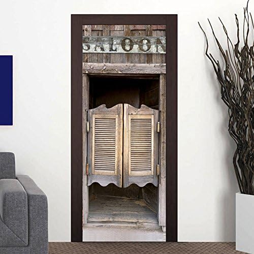 Exoticbuy Vintage Saloon Door 3D Effect Door Sticker Self-adhesive Wallpaper