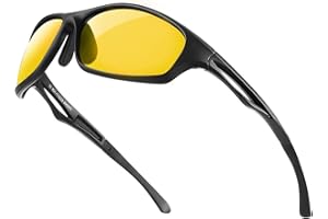Mens Fashion Night Driving Glasses by Bloomoak - Polarised Lenses Filter Dazzling Glare from Headlights/ TR90 Unbreakable Frame / TAC Lens - for Running / Cycling / Driving (Yellow Lenses)