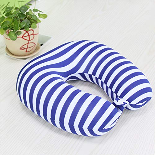Preisvergleich Produktbild Reisekissen,Nackenhörnchen,Gestreiftes Nackenkissen Füllschaum U-Form Nackenkissen Weichschaum-Partikelkissen Für Flugzeugreisebüro Blau 28X30X9Cm